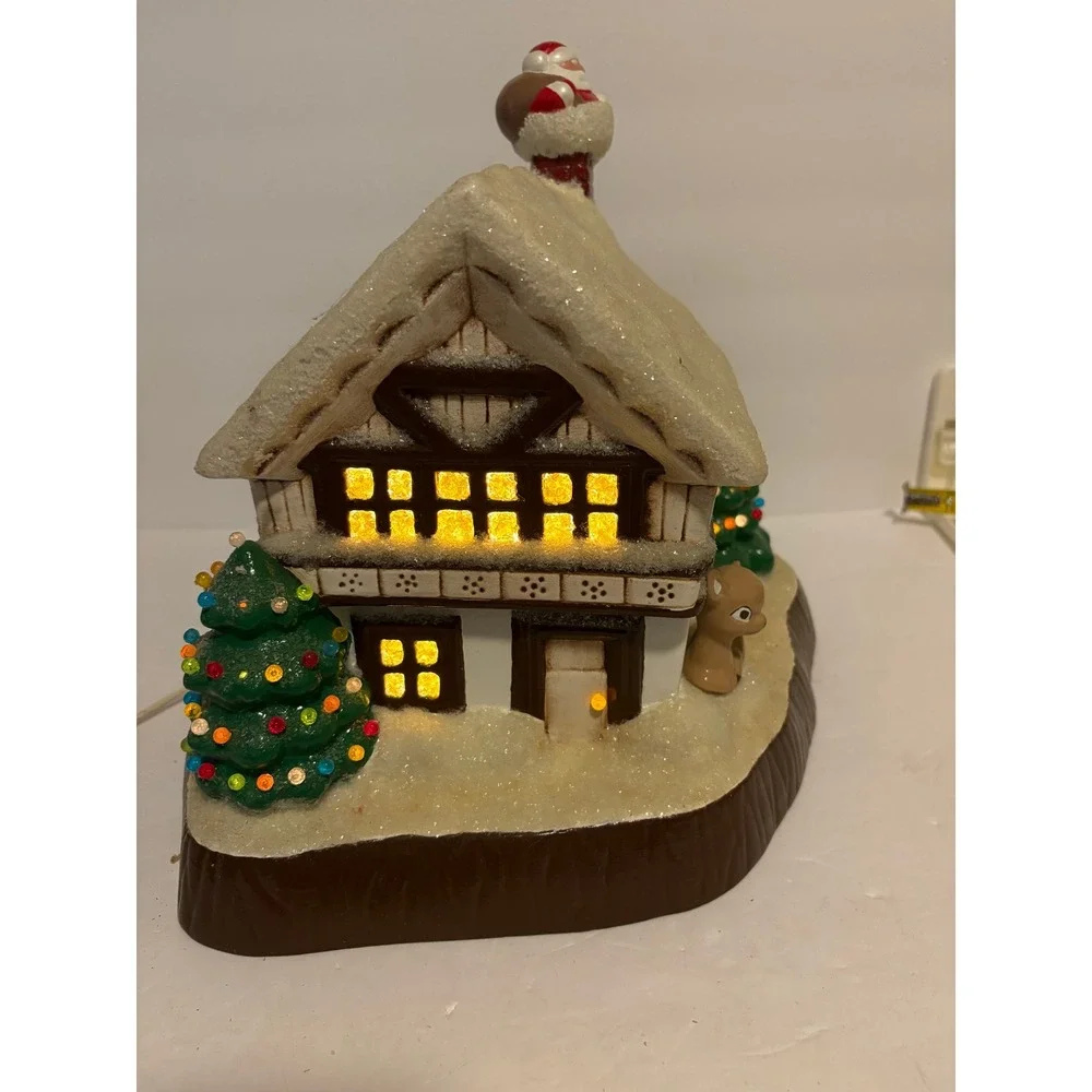 Vintage Lighted Ceramic Christmas House Santa Deer Snow‎ Chalet Decor